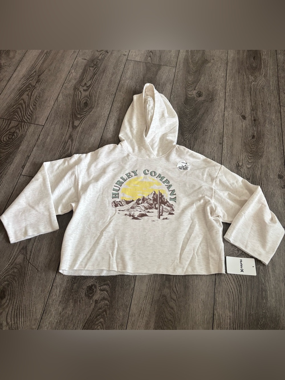 Hurley Cream Hoodie with Yellow Sun Graphic